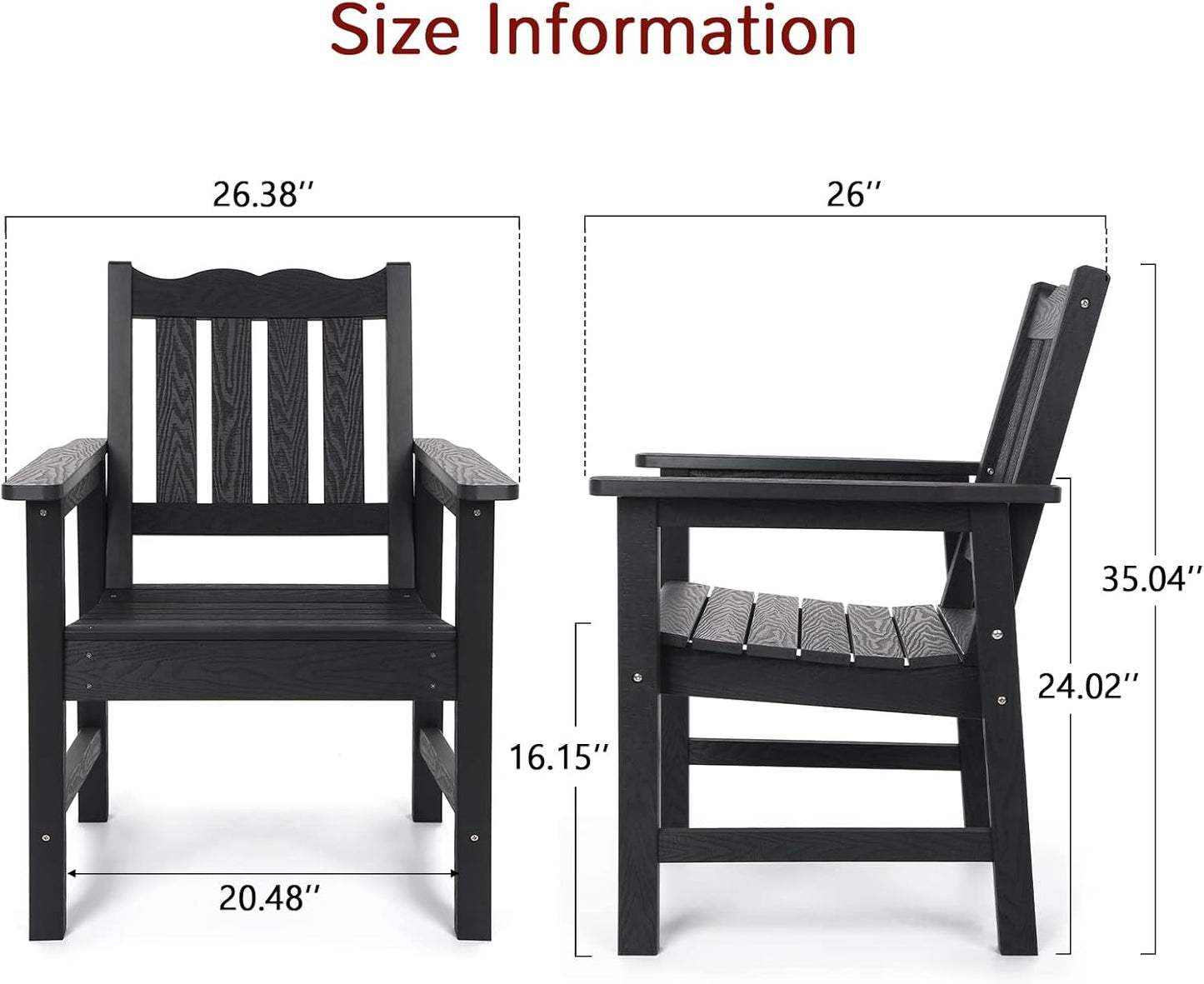 Stoog All-Weather Patio Chairs Set of 2, Outdoor Dining Chairs with Curved Backrest, 400 lbs Support Garden Chair, Black