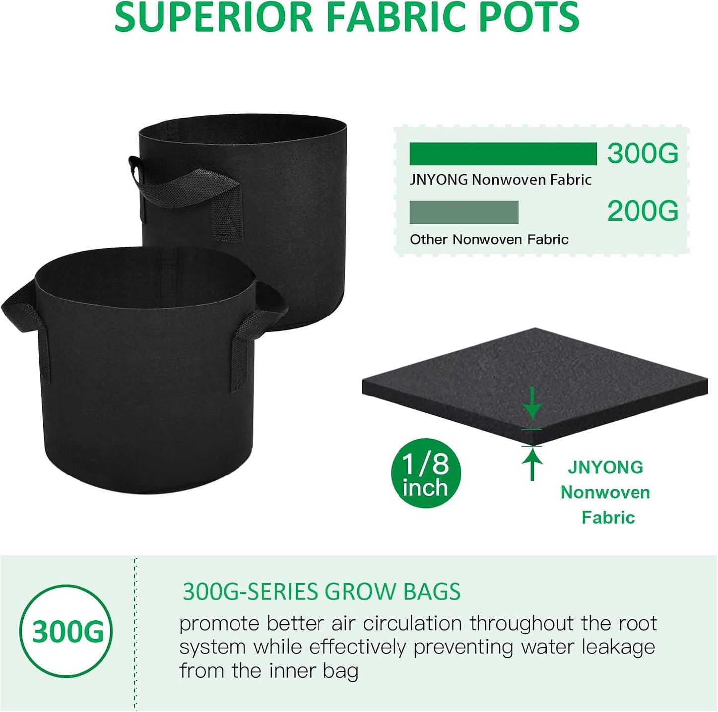 12-Pack 30 Gallon Thickened Non-Woven Grow Bags, Aeration Fabric Pots with Handles（Black）