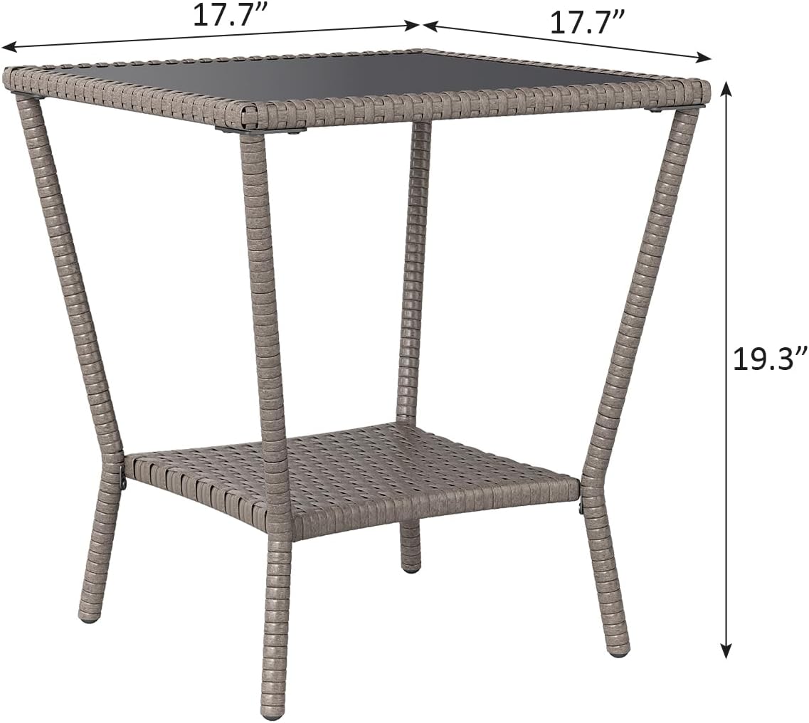 Outdoor Small Patio Table - PE Rattan Coffee Table, Wicker Side Table for Patio, Balcony & Porch, Durable & Iron Frame (1, Sesame Brown)