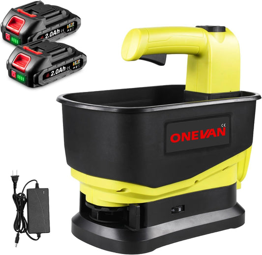 Seed Spreader, Handheld Battery Operated Spreader with 2x2000mAh Batteries, 5.5L Large Capacity Hopper, 6 Speed Levels, Available Year-Round, Grass Seed, Rock Salt, Fertilizer & Ice Melt
