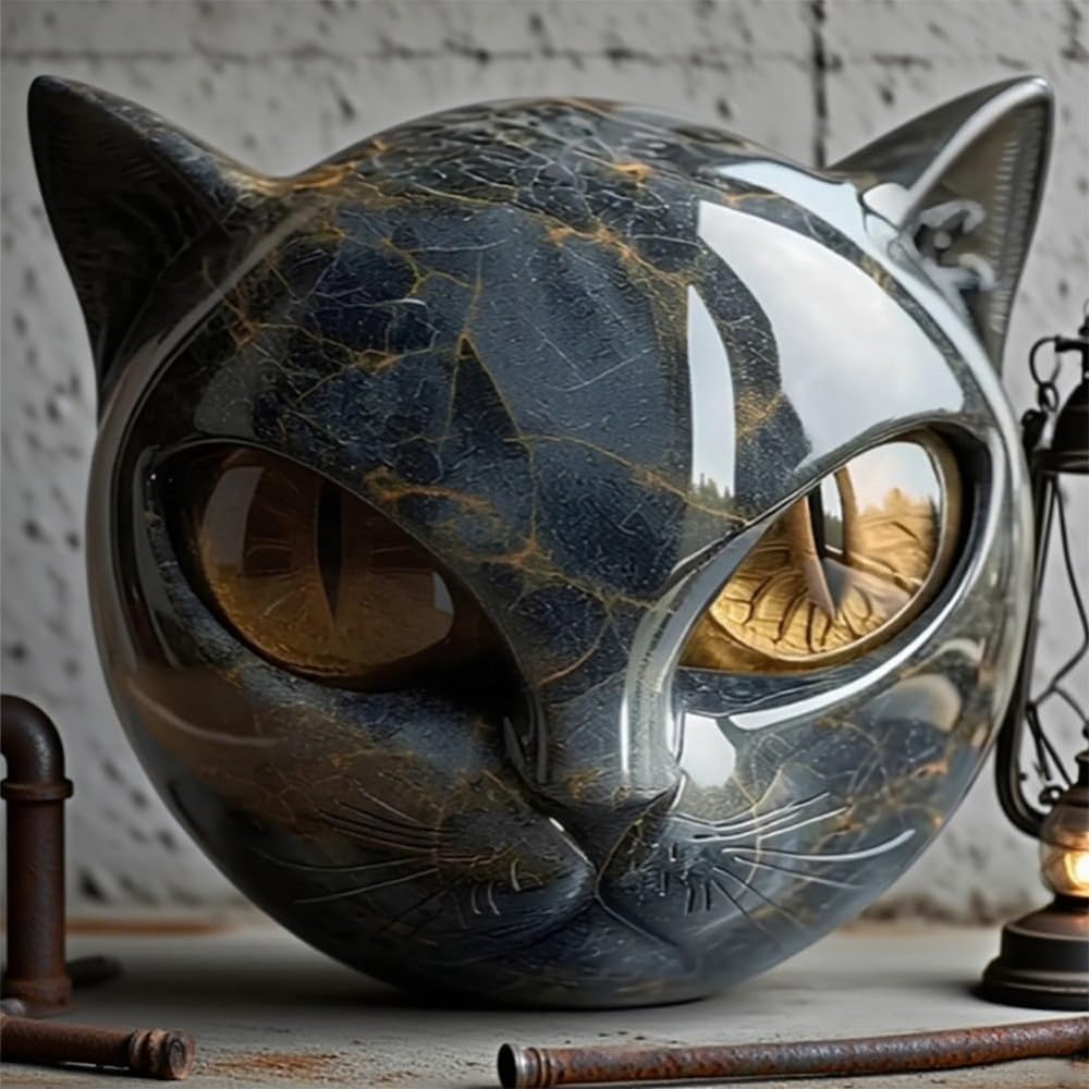 Luxury Black Cat Stone Sculpture, Elegant Home Décor & Gift-Ready Art Piece, Hand-Carved Crystals and Healing Stones Carved, Cute Decoration Gemstones Gifts for Cat Lovers Women Men (B)