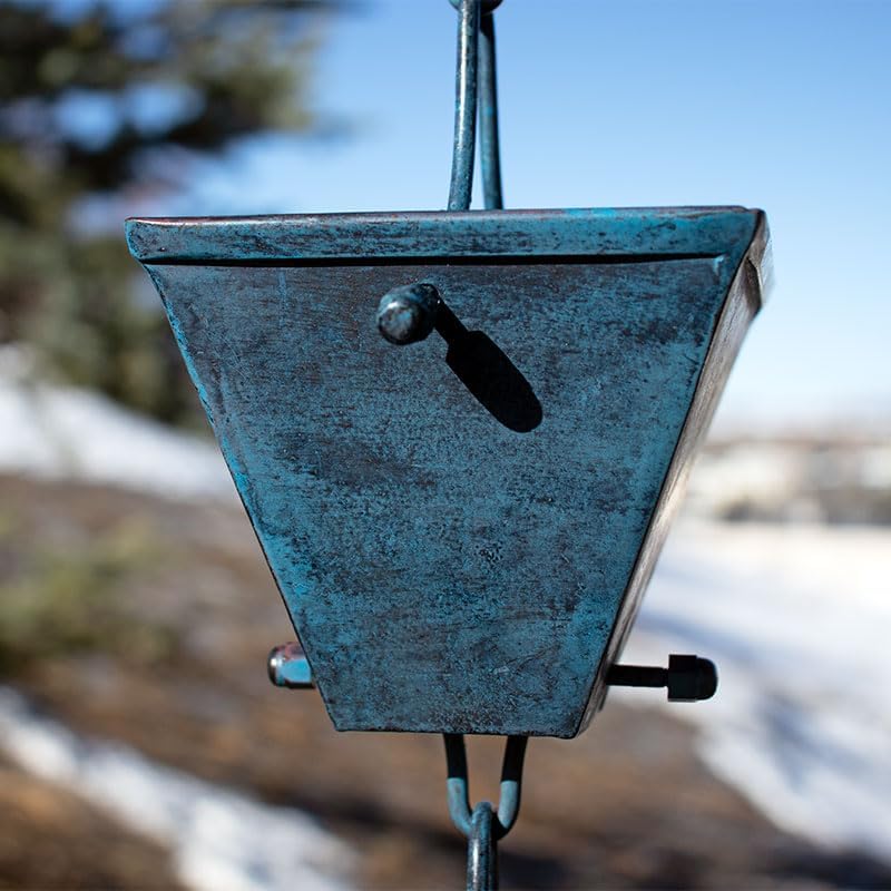 Nutshell Stores Medium Square Cups Rain Chain - Patina - 15 Feet