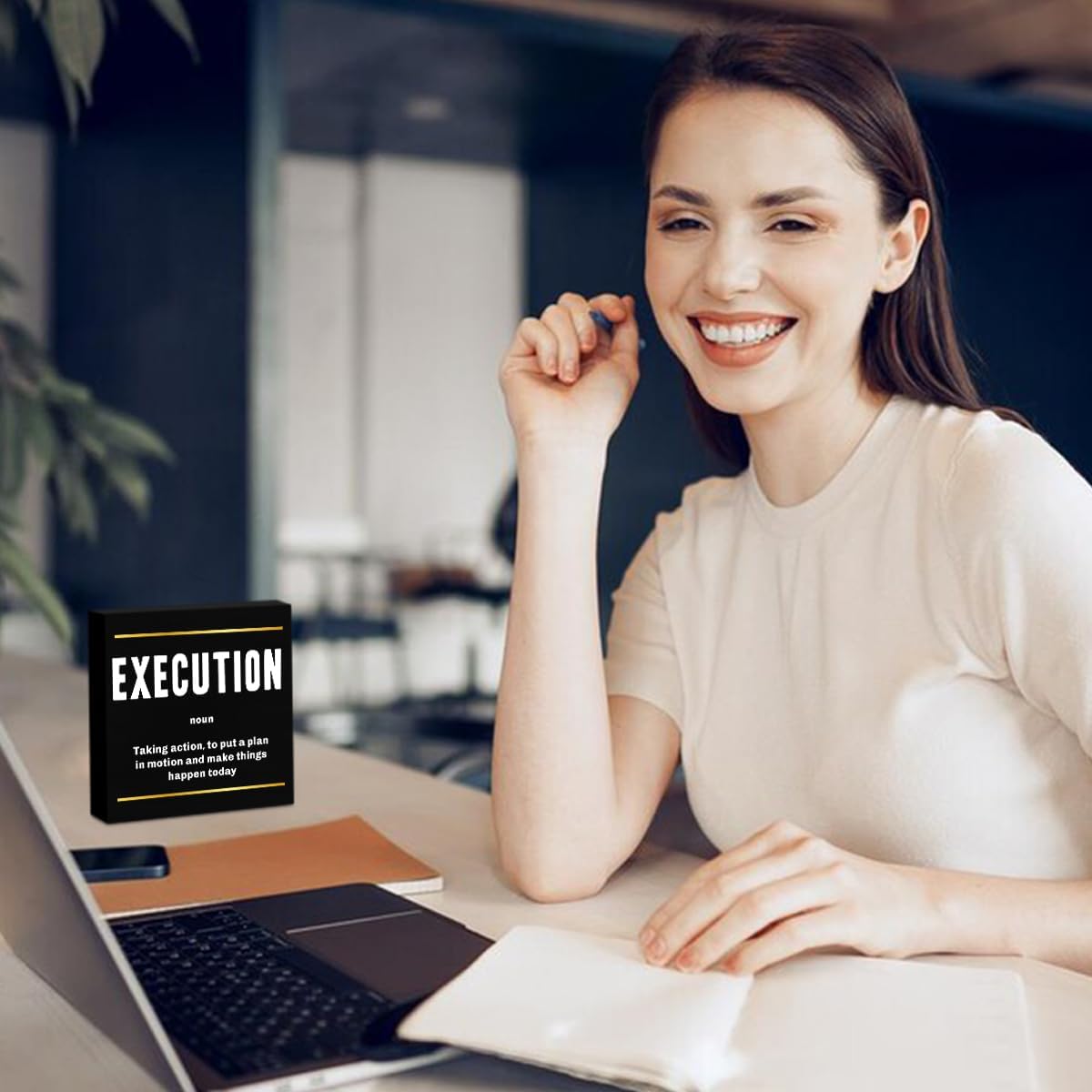 Execution Noun Entrepreneur Black Wooden Box Sign, Inspirational Office Decor, Decorative Table Shelf Desk Rustic Workplace Home Living Room Decor Office Decorations Desk Accessories ﻿