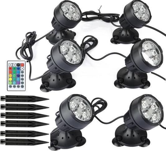 Pond Lights Colored, LED Fountain Lights RGB Outdoor Spotlight with Timer IP68 Waterproof Submersible with Spiked Stand for Garden Lawn Yard Water Landscape (Set of 6)
