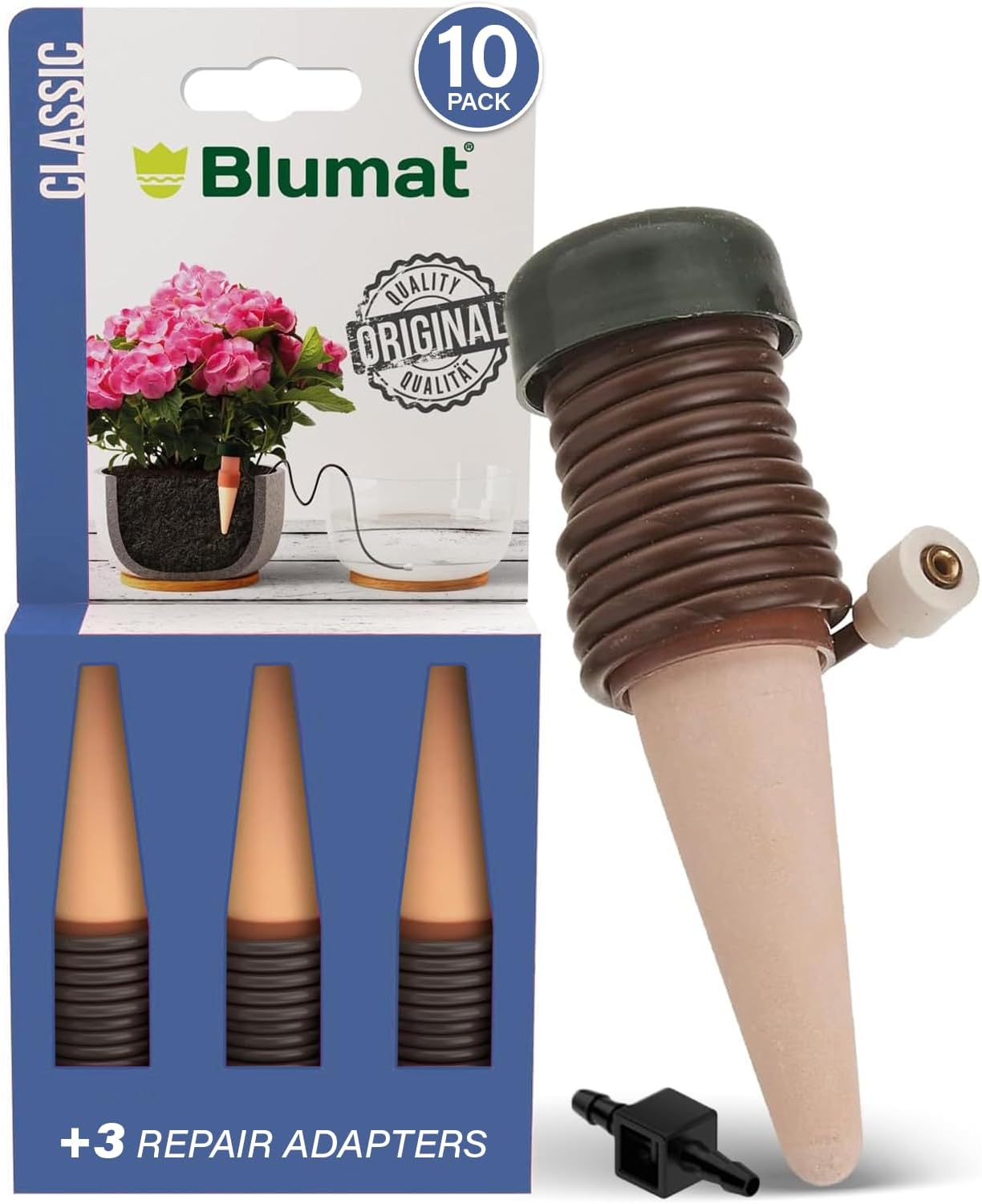 Blumat Classic Plant Watering Stakes with Adapter - Self Watering Planter Insert for Pots - Automatic Plant Waterer & Plant Accessories (10 Pack)