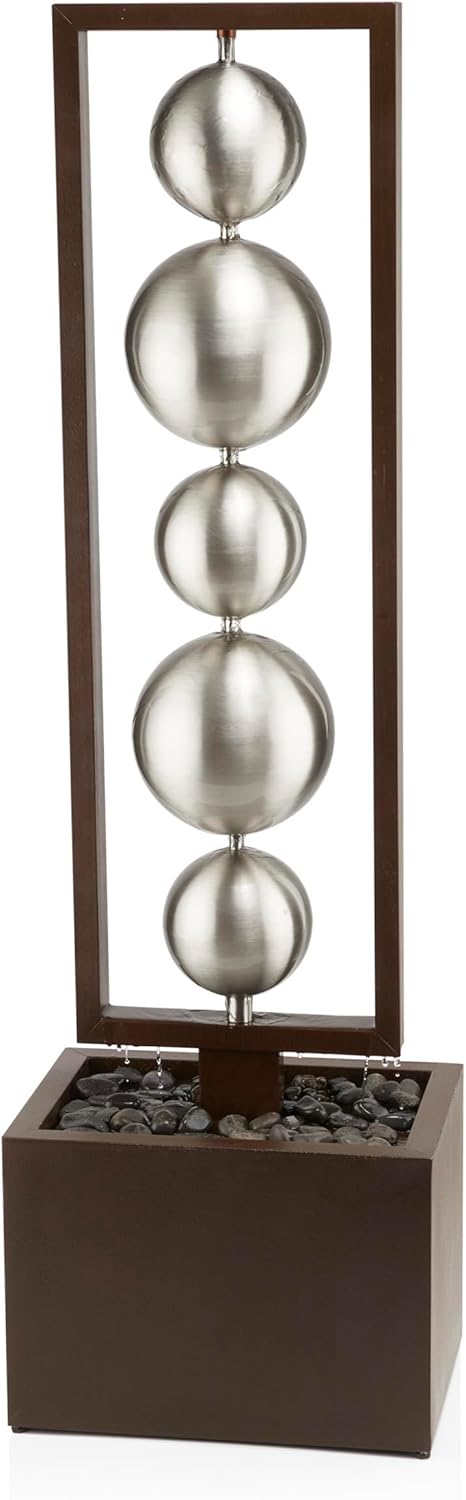 Alpine Corporation WIN1562 Outdoor Cascading Stone Water Wall Floor Fountain with LED Lights for Garden, Patio, Backyard and Home Decor, 32" H, Gray
