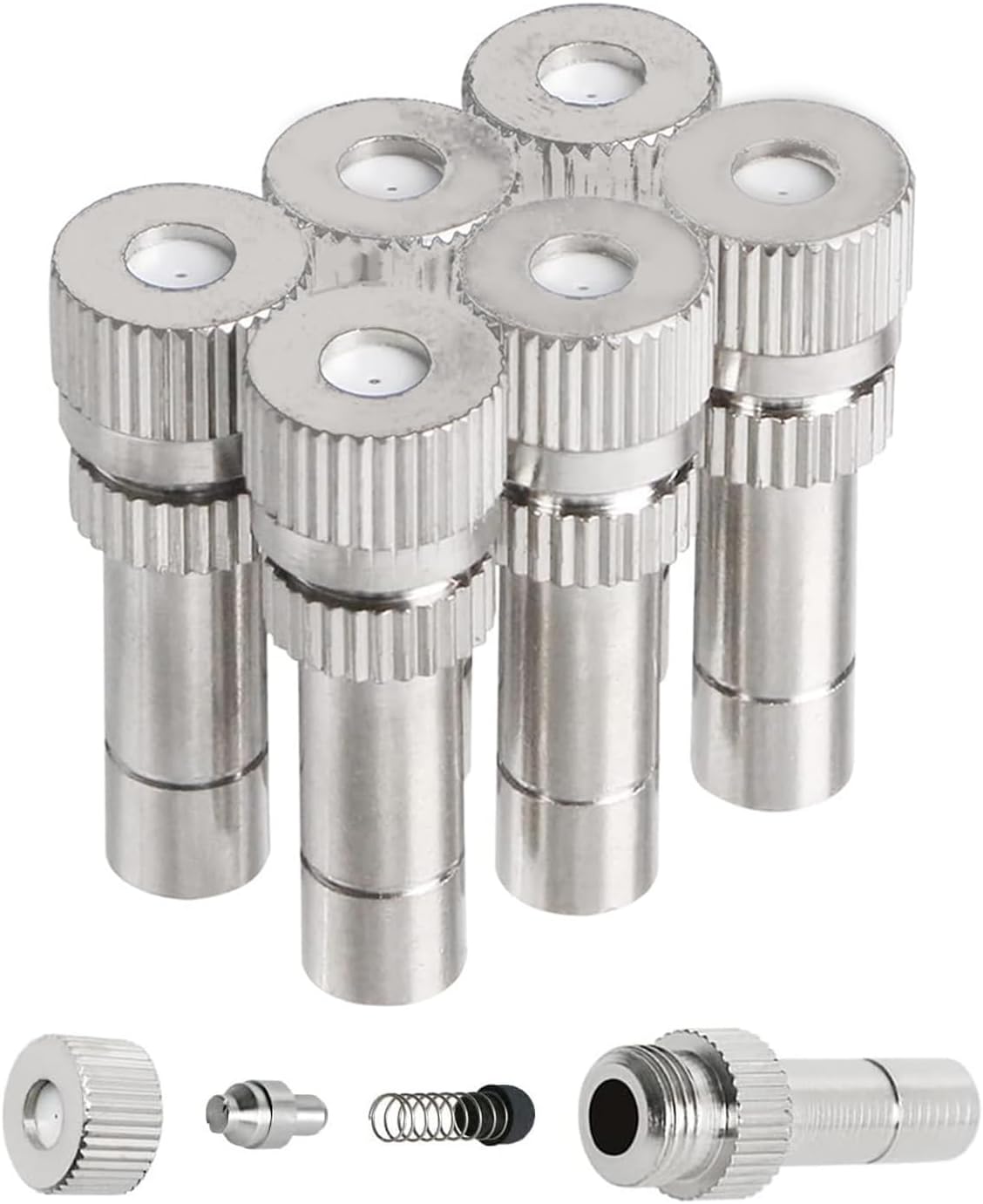 20pcs Brass Mister Nozzles, 6mm Misting Nozzles for Outdoor Cooling System, Landscaping, Air Humidification, Greenhouse Irrigation (without Filter, 0.008"/0.2mm Orifice)
