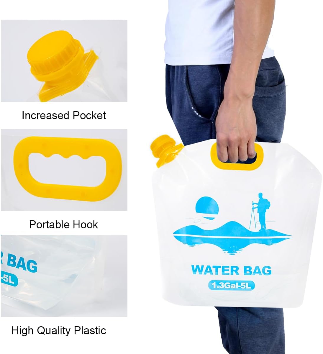 Collapsible Emergency Water Container Bag,WaterStorageCube,Flat Folding,BPA Free Food Grade,Clear Plastic Storage Jug for Camping Hiking Backpack,No-Leak Freezable,Water Bottle 1.3 Gallon/4pcs