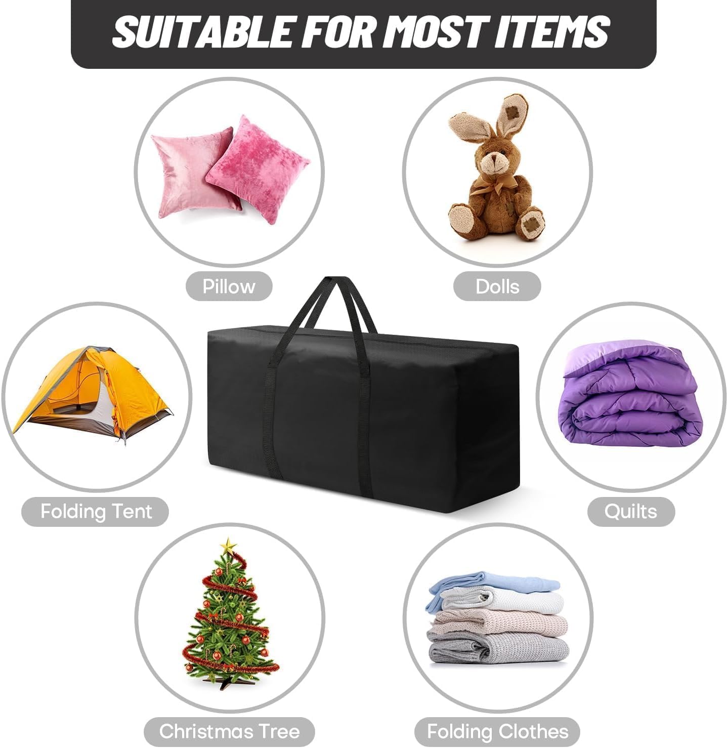Outdoor Cushion Storage Bags 68 Inch Waterproof Extra-Large Patio Cushion Storage with Zipper & Padded Handle for Patio Furniture Christmas Tree