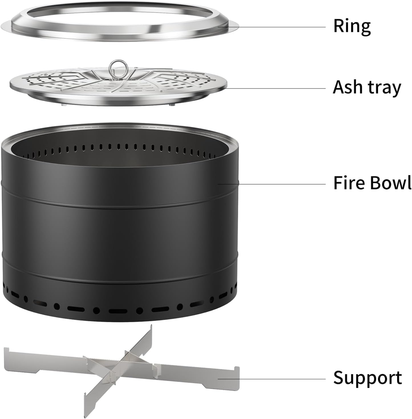 22 inch Smokeless Fire Pit with Carry Bag, Stainless Steel Outdoor Smokeless Firepit, Wood Burning Fire Pits for Camping, Bonfire,Low Smoke Firepit for Outside(Black)