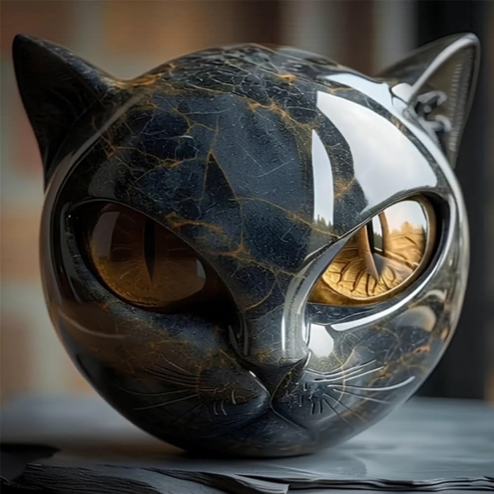 Luxury Black Cat Stone Sculpture, Elegant Home Décor & Gift-Ready Art Piece, Hand-Carved Crystals and Healing Stones Carved, Cute Decoration Gemstones Gifts for Cat Lovers Women Men (D)