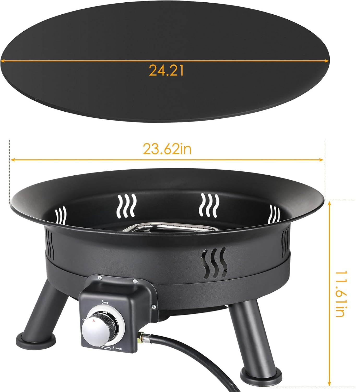 TLSUNNY 24'' Propane Fire Pit，58,000 BTU Portable Smokeless Firebowl with Self Igniter,Cover，Lava Rocks，Gas Cylinder Holder for Camping，Outdoor Living，Patio，Backyard,Tailgating,Garden，Deck,RV
