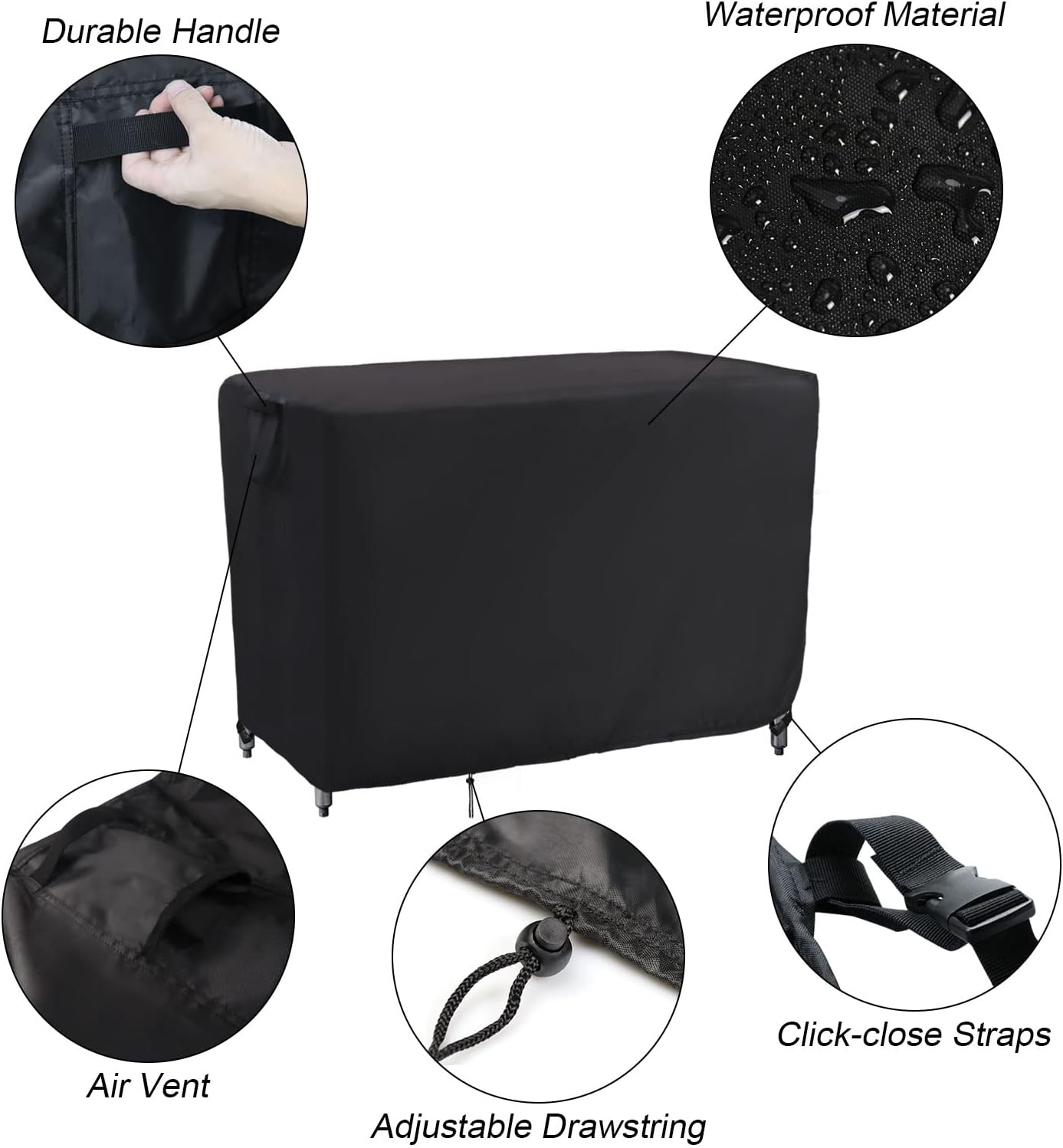 Kingling Outdoor Table Cover 48 Inch, Waterproof Stainless Steel Table Cover Metal BBQ Table Covers Weather Protection for Patio Kitchen Work/Prep Tables - 48''L x 24''W x 35''H(Black)