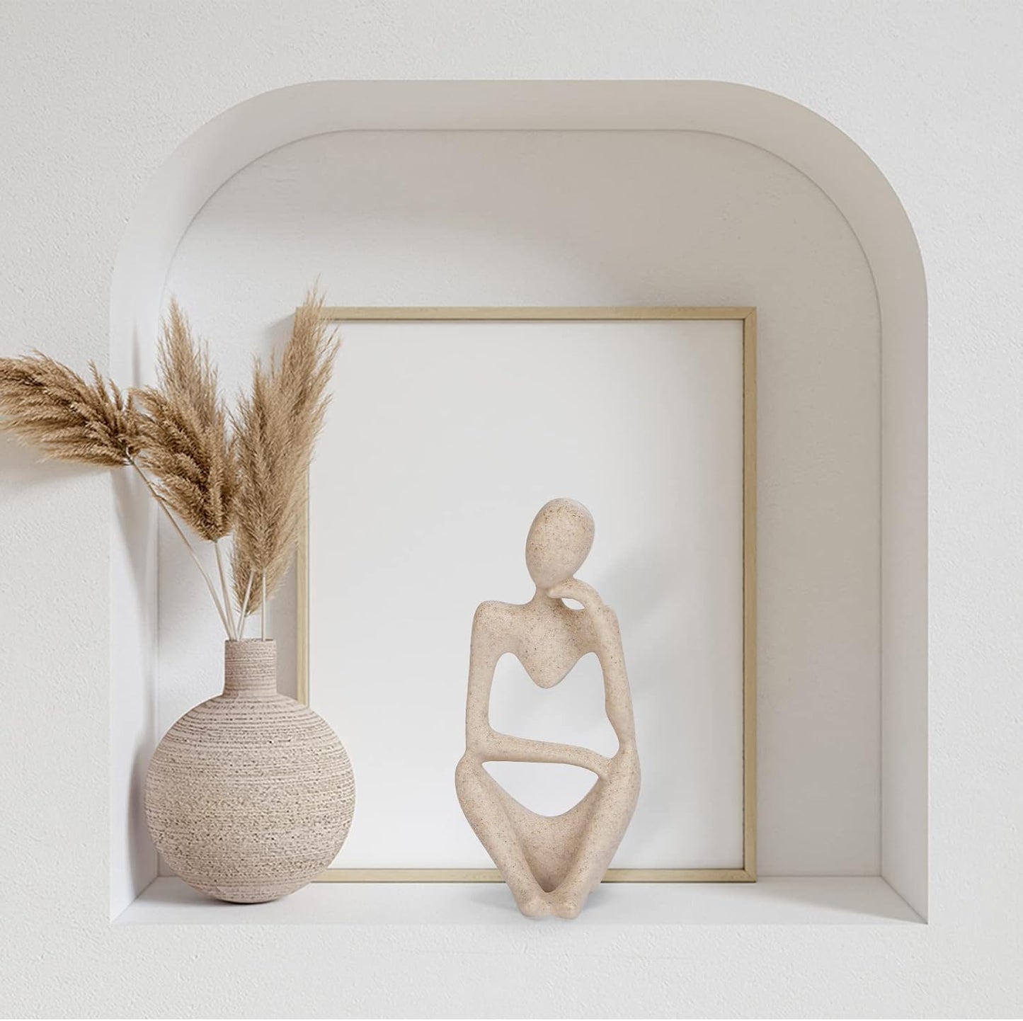 INNOLITES Boho Decor Thinker Statue Abstract Art Sculpture, Sandstone Resin Collectible Figurines for Home Living Room Office Shelf Decoration (Sandstone,Right)