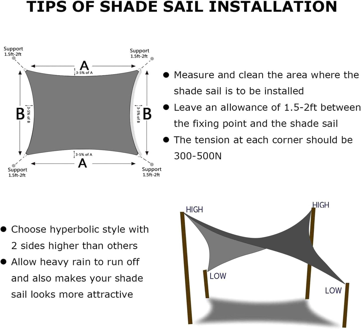 KANAGAWA 10'X20' Dark Gray Custom Size Sun Shade Sail Rectangle UV Block Canopy Cover for Patio Backyard Lawn Garden Outdoor (Customized Available)