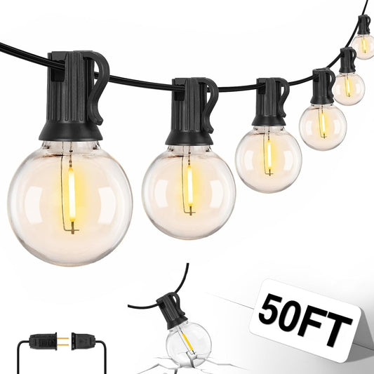 ZJOJO 50FT Outdoor String Lights, G40 Globe Outdoor Lights with 25 Shatterproof LED Bulbs (1 Spare), 2700K Hanging Waterproof Patio Light, Connectable String Lights for Outside Backyard Porch Party