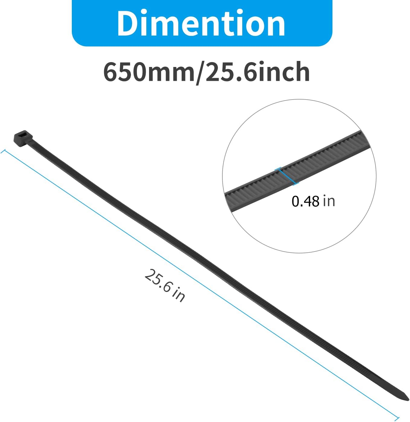 XINGO 26 inch Black Zip Ties Heavy Duty 40 PCS, 250 LBS Ultra Strong Plastic Wire Ties, Large Cable Ties Extra Long Tie Wraps, Indoor and Outdoor UV Resistant