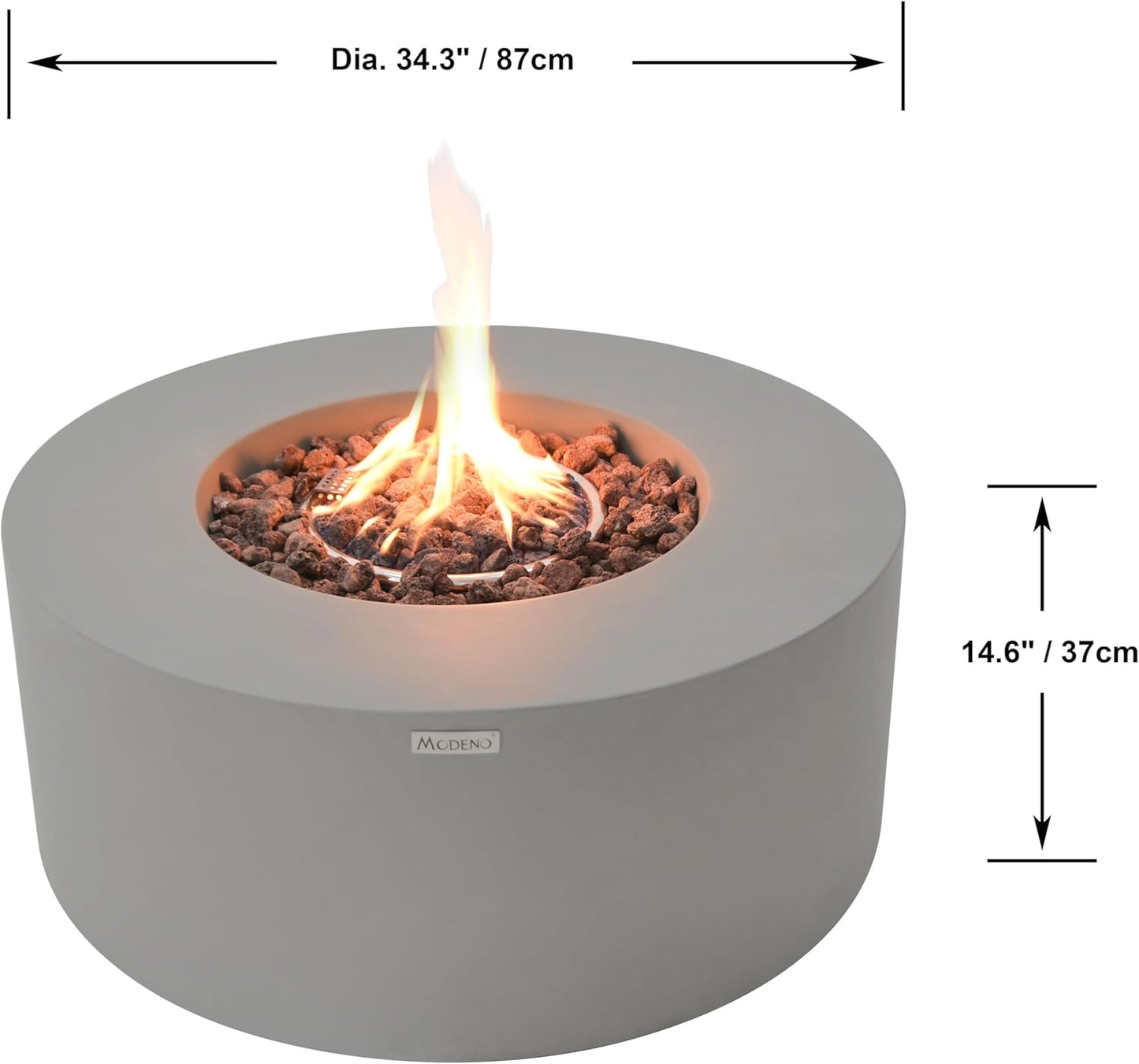 AMS Fireplace | Modeno | Tramore | Firepit Table | Cover and Lava Rocks Included | (Fuel: Liquid Propane - Light Gray)