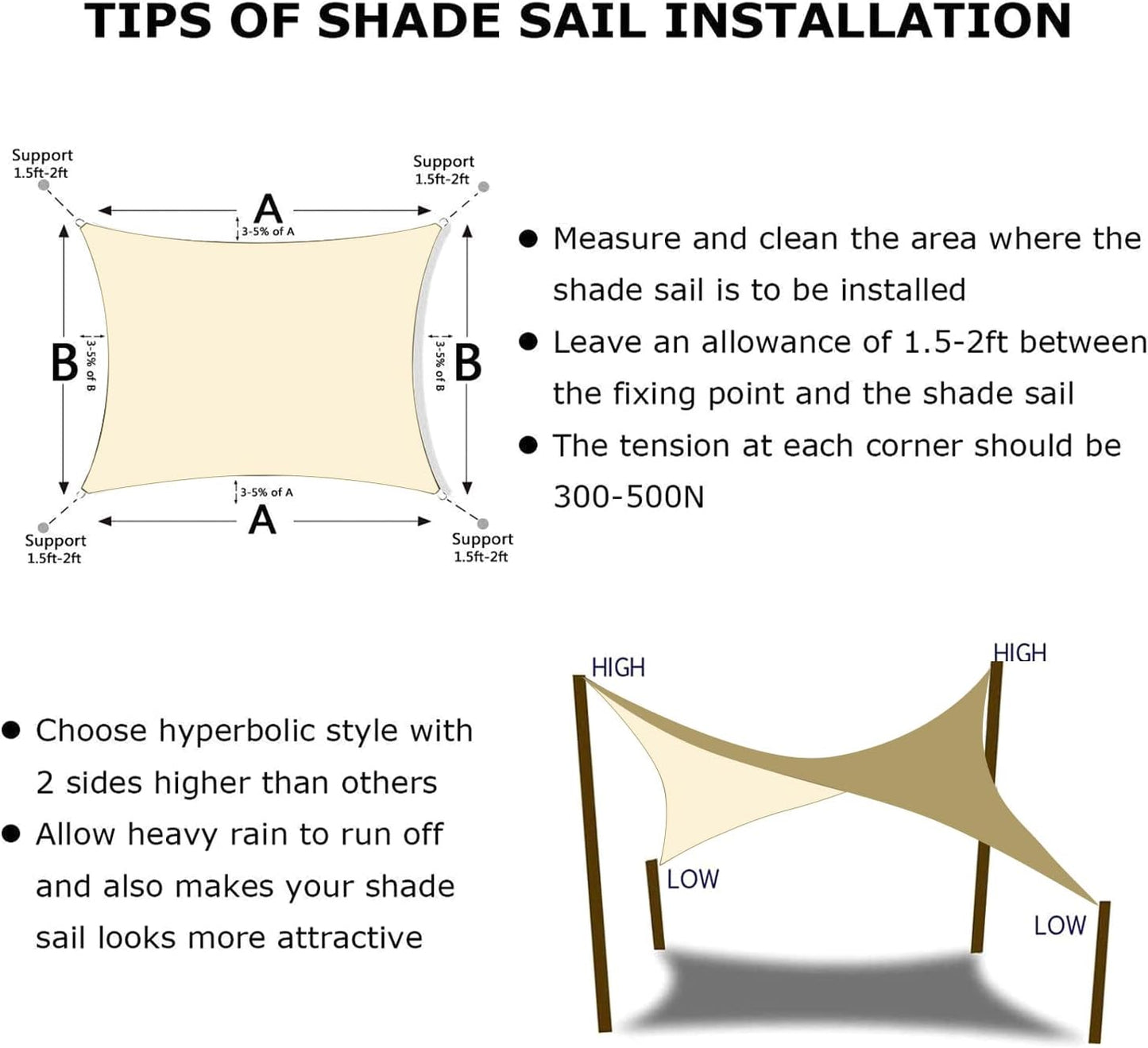 KANAGAWA 10'X20' Cream Custom Size Sun Shade Sail Rectangle UV Block Canopy Cover for Patio Backyard Lawn Garden Outdoor (Customized Available)