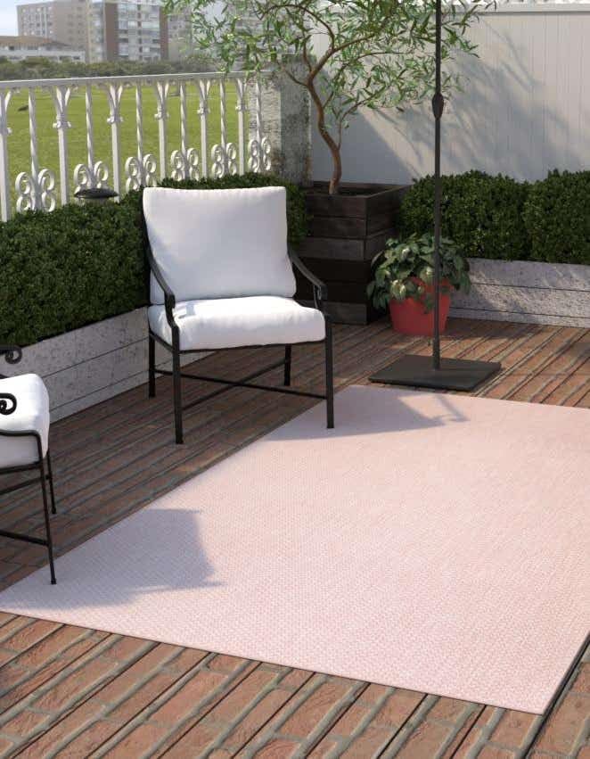 Unique Loom Collection Casual Transitional Solid Heathered Indoor/Outdoor Flatweave Area Rug (7' 10" x 10' Rectangle, Whisper Pink/Ivory)