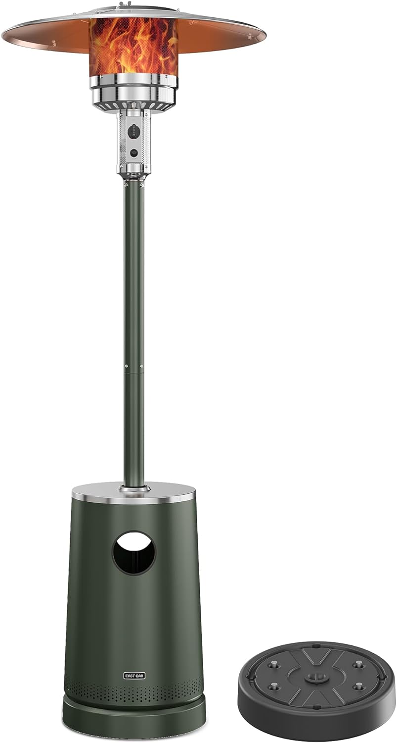 EAST OAK 50,000 BTU Patio Heater with Sand Box, Table Design, Double-Layer Stainless Steel Burner, Wheels, Triple Protection System, Outdoor Heater for Home and Residential, Rain Forest