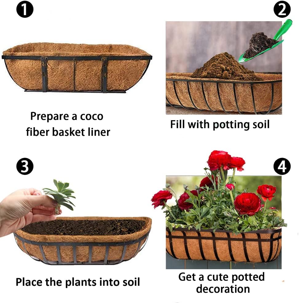 EROCK 2PCS Coco Liner Trough Coco Liner for Planters, 24/30/36/48 inch Half Moon Shape Trough Coco Coir Coconut Fiber Replacement Liner for Window Box, Wall Trough Planter (48inch-2pcs)