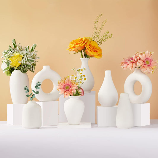 Ceramic Bud Vase Set of 8, Small Vase for Flowers, White Mini Bud Vase in Bulk for Centerpieces, Rustic White Ceramic Vase Set for Flowers, Room Décor, Wedding Party