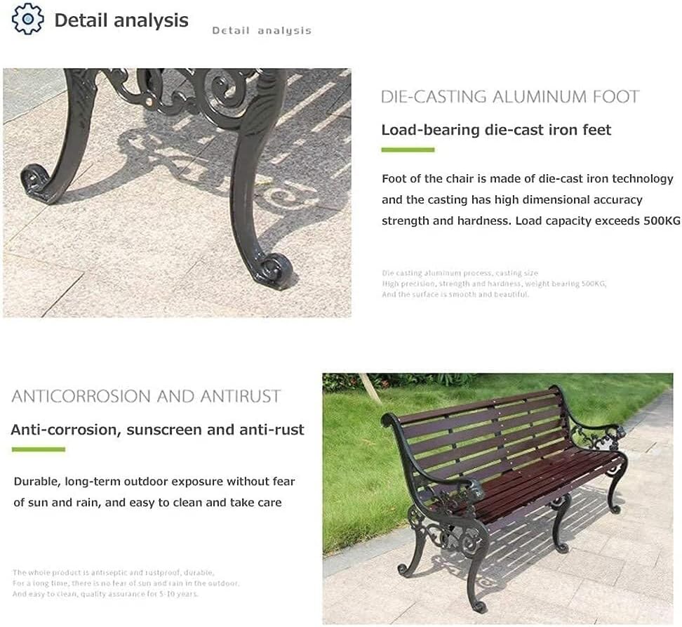 Outdoor Garden Bench with Waterproof Cover, Patio Park Lawn Solid Wood Bench with Cast Iron Frame, Patio Porch Furniture Bench with Backrest and Armrests for 2-3 People(Black)