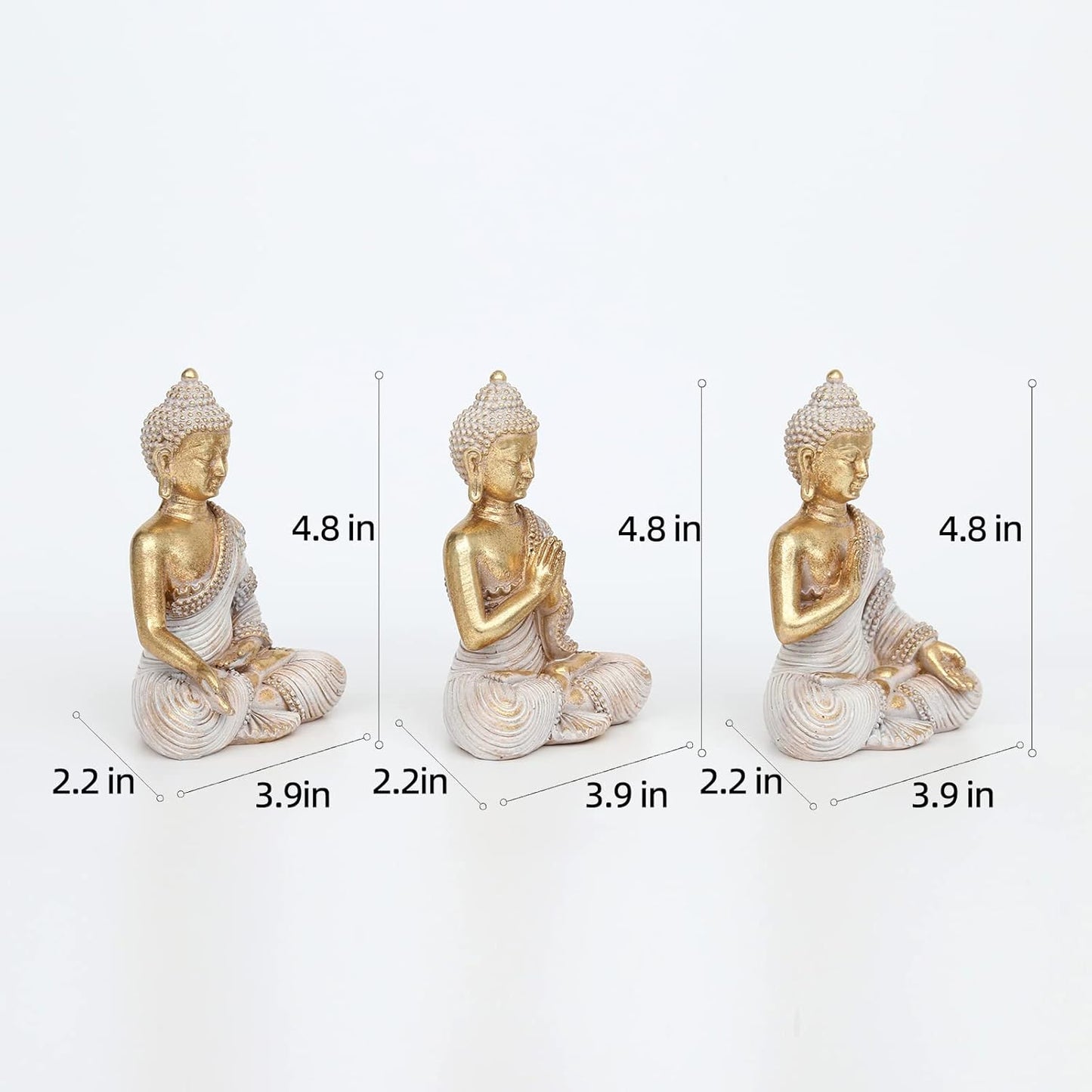 Buddha Statue for Home Decor Gold 4.3'' Set of 3-Small Buddha Statues for Zen Decor-Table Desk Spiritual Decor-Buddha Decor for Living Room-Indoor Buddha Gift for Relaxation, Meditation or Shrine
