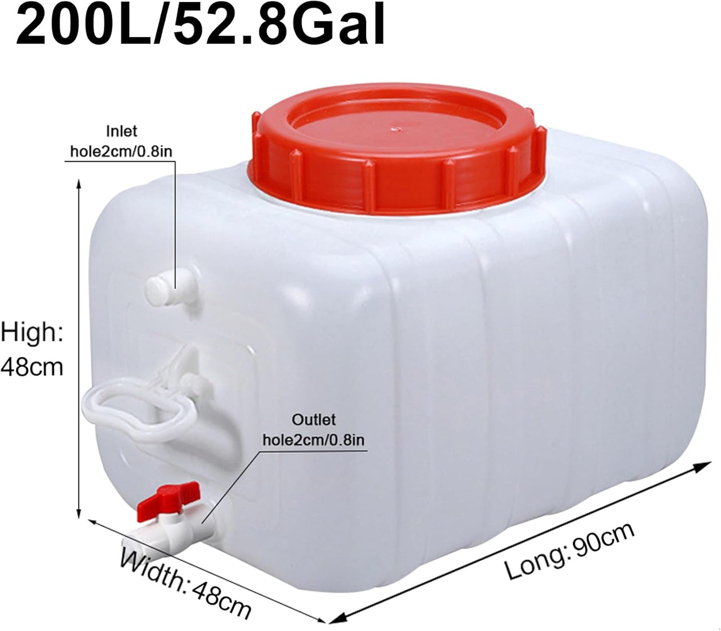 Large Capacity Water Container Plastic Water Tank with Faucet and 3M Water Pipe, Heavy Duty Water Storage Carrier Portable Durable for Outdoor Hiking Emergency Self-Driving(Size:200L/52.8Gallon)
