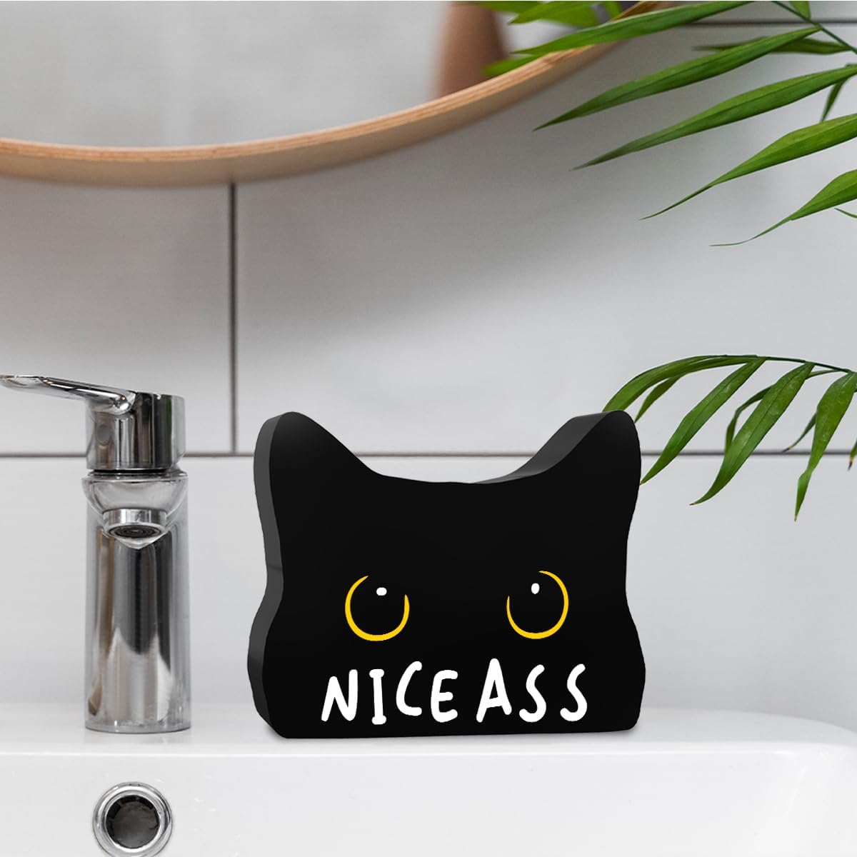 Nice Ass Funny Bathroom Acrylic Decor Sign Black Cat Decor Cat Decor for Home Bathroom Cat Lover Gifts For Women Men