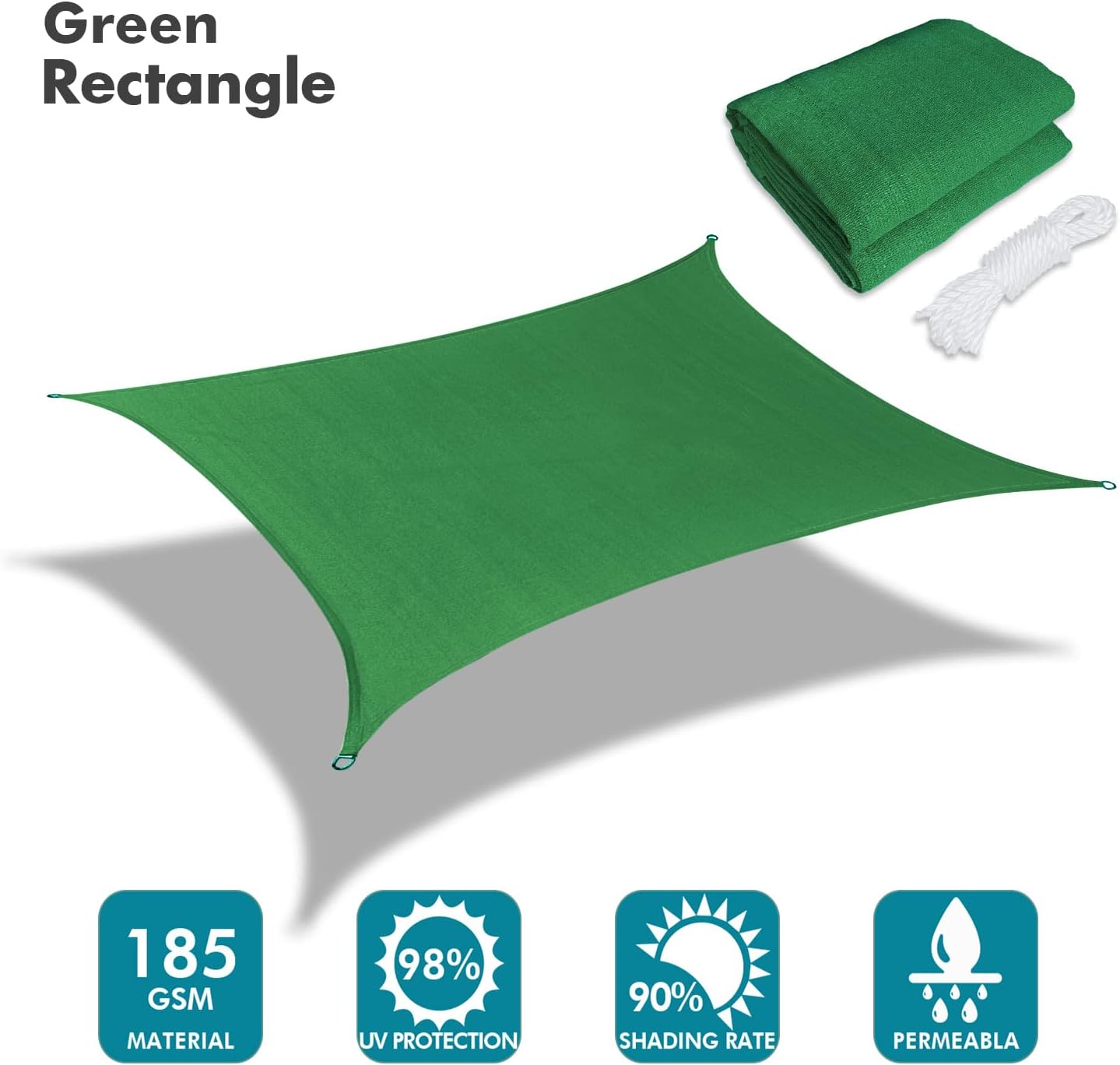 KANAGAWA 14'X24' Dark Green Custom Size Sun Shade Sail Rectangle UV Block Canopy Cover for Patio Backyard Lawn Garden Outdoor (Customized Available)