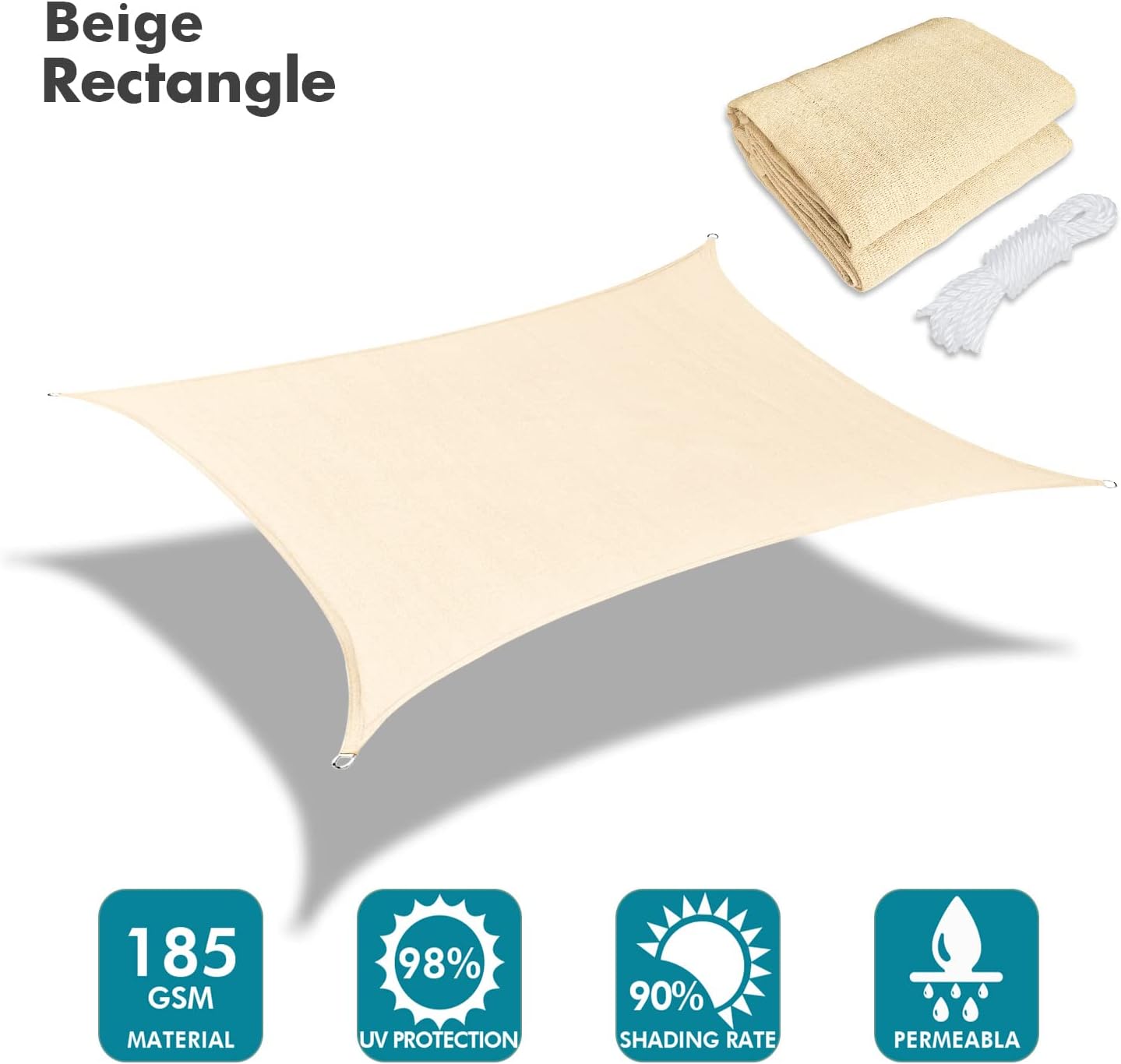 KANAGAWA 12'X22' Cream Custom Size Sun Shade Sail Rectangle UV Block Canopy Cover for Patio Backyard Lawn Garden Outdoor (Customized Available)