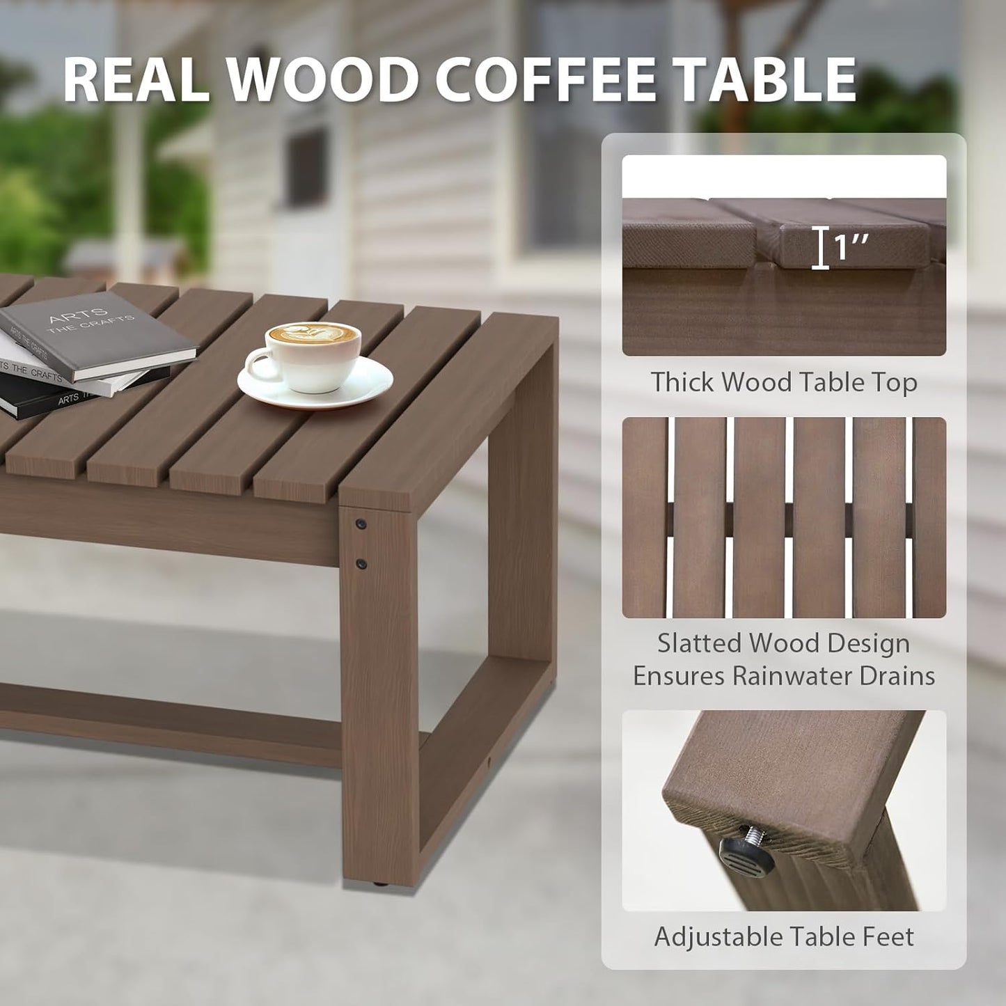 EAGLE PEAK Natural Wood Outdoor Patio Furniture, Cedar Furniture, Conversation Set, Outdoor Seating for Deck Patio Porch, Sofa, 2 Ottomans & Coffee Table, 4 Pieces, Brown/Red