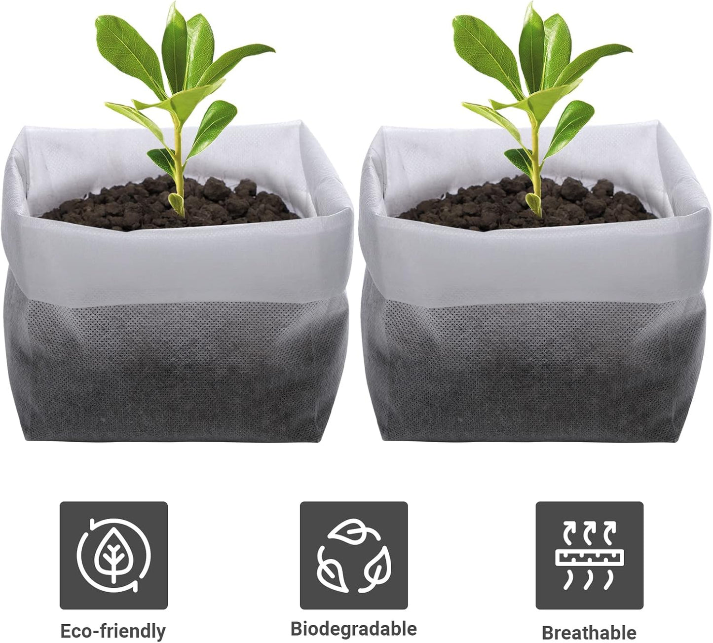 GREANER 200 PCS Nursery Bags for Plants, 11"x11.8" Biodegradable Plant Starter Bags, Aeration Grow Bags Seedling Pots Container for Plant, Seedling, Flower, Potato, Tomato Plant Starts