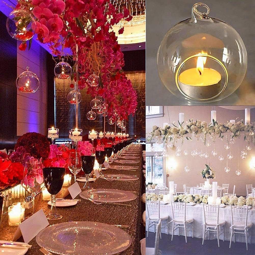 24 Pcs Hanging Tealight Candle Holder, Glass LED Tealight Holder Hanging Glass Globe Plant Terrariums, 2.36" Diameter Hanging Tealight Holder Terrarium for Wedding Home Party Tree Decoration