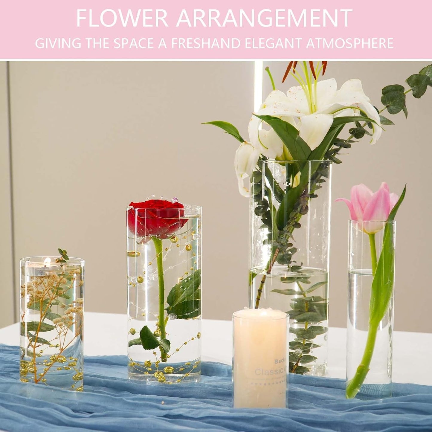 15pcs Cylinder Vases for Centerpieces Small Flower Glass Vases Clear Vase Home Decor Centerpiece Table Flower Vase Decorations for Wedding Decoration＆Holiday Mixed Sizes Tall