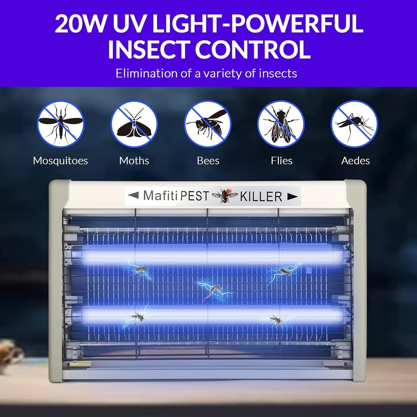 mafiti Electric Bug Zapper, Powerful 20w Fly Zapper Traps Indoor Electric Mosquito Zapper Fly Killer Gnats Fruit Trap for Home Restaurants Kitchen Garden 2Pack