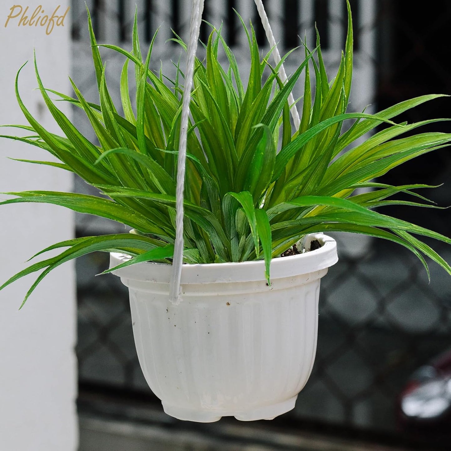 16Pcs Artificial Grass Fake Plants 17.3in 16 Leaves Outdoor Fake Grass UV Resistant Greenery Plastic Plants for Home Window Garden Patio Hanging Planter Pathway Front Porch Décor Green
