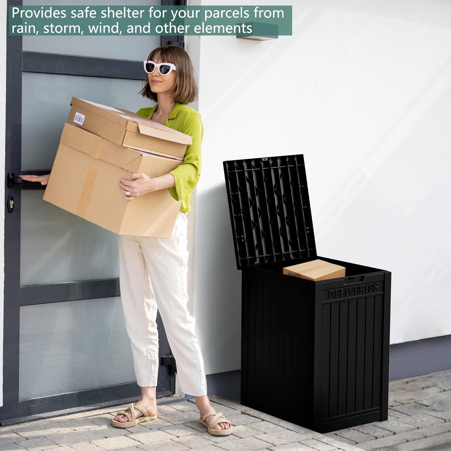 55 Gallon Outdoor Storage Box, Waterproof Resin Deck Box for Patio, Pool, and Garden, Lockable Bin for Cushions, Tools, and Accessories, UV-Resistant, Black
