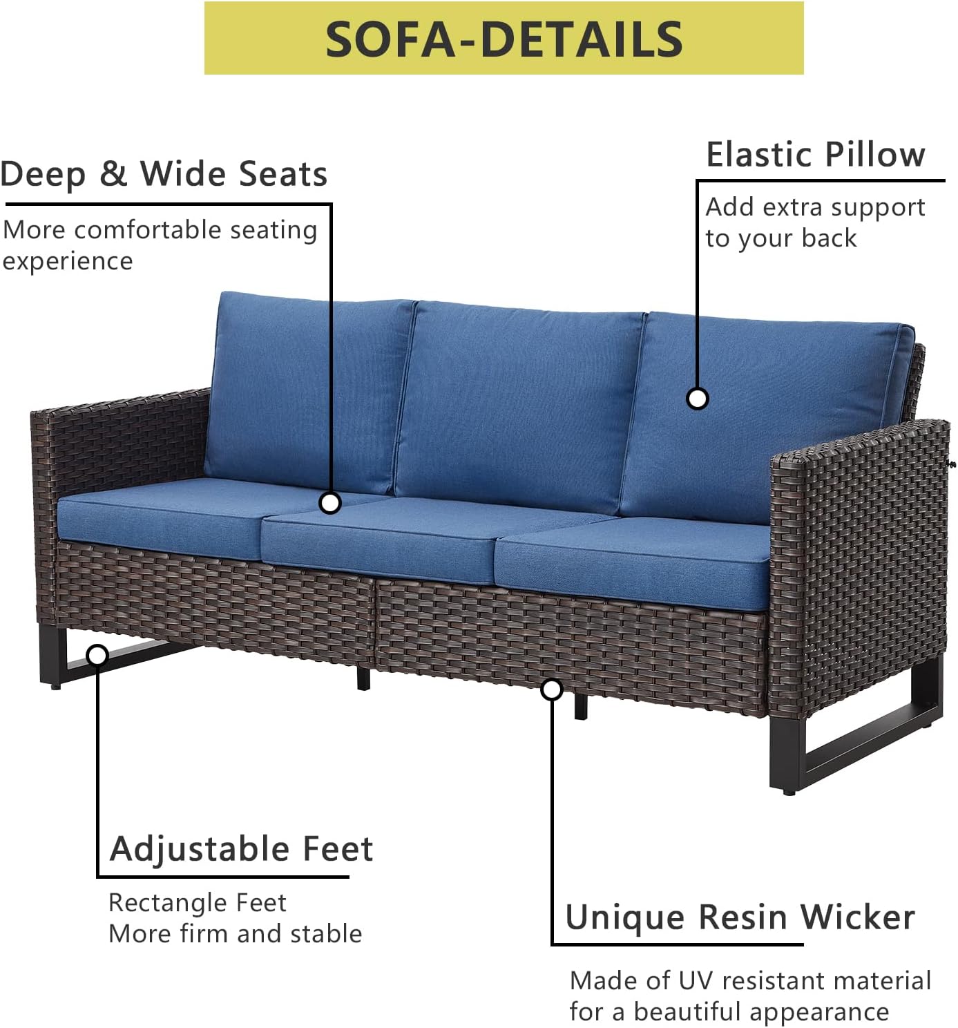 HUMMUH 10 Piece Patio Furniture Set PE Wicker 3 Outdoor Sectional Sofa Set with Patio Chairs Dinning Table Ottomans for Porch,Garden,Backyard,Deck(Brown/Blue)
