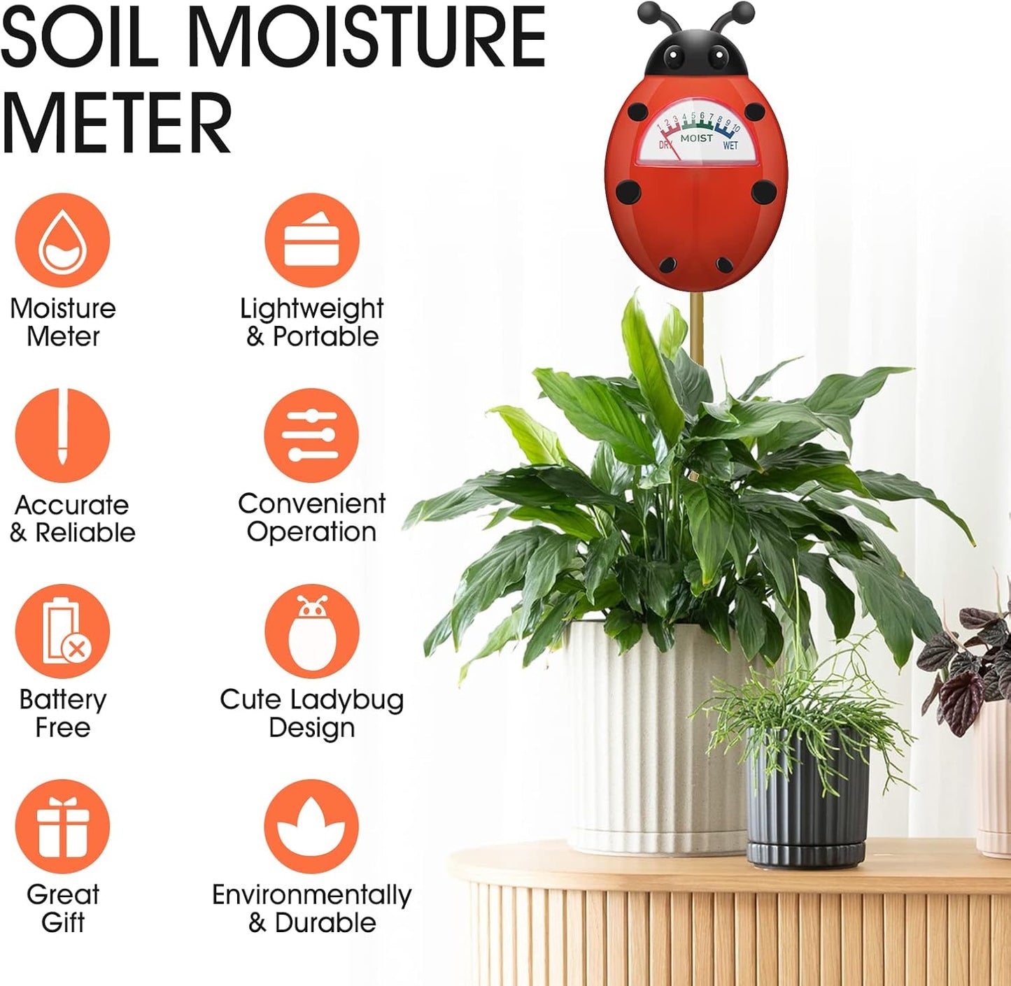 UNIWA Soil Moisture Meter, Plant Moisture Meter, Soil Hygrometer Sensor for Gardening, Farming, Indoor, and Outdoor Plants, Plant Water Monitor Gardening Gifts, No Batteries Required, 2-Pack