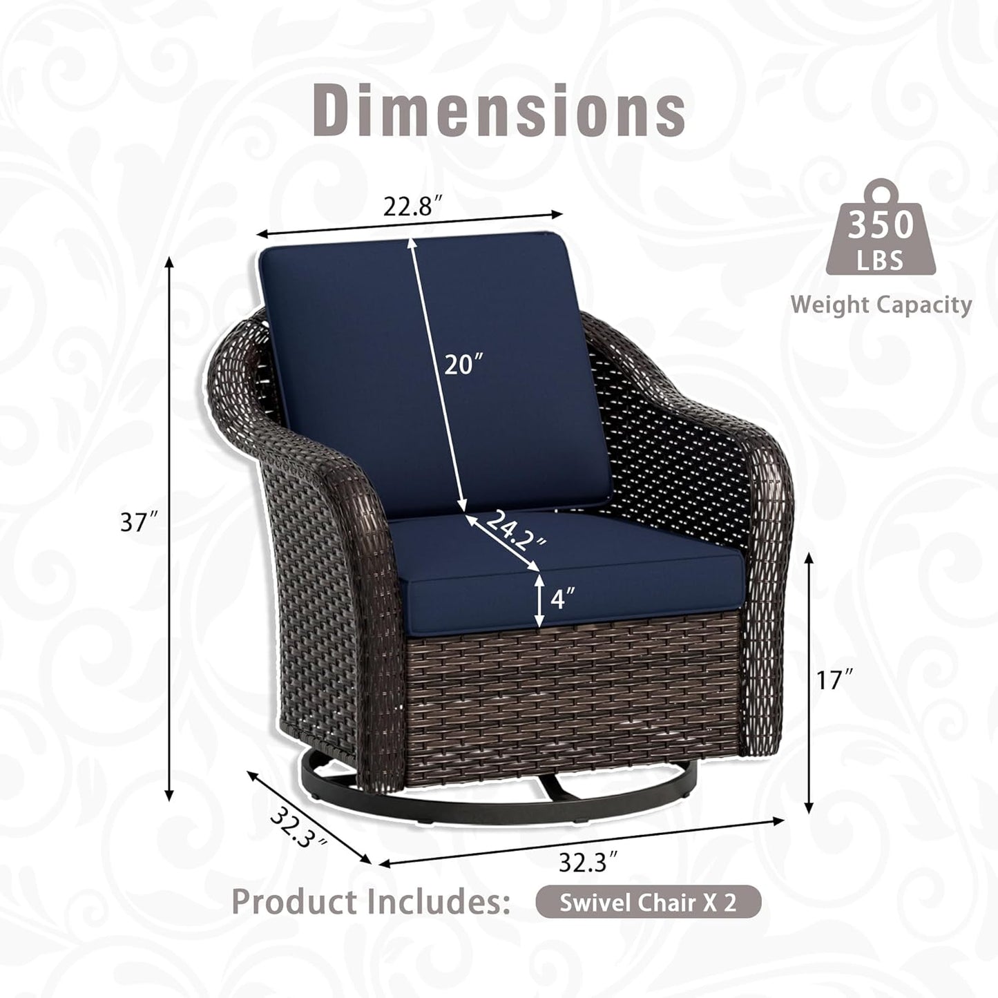 3 Piece Patio Wicker Conversation Set, All-Weather Use Outdoor Wicker Sofa with 2 PE Rattan 360 Swivel Chair, Ideal for Porch, Backyard, Balcony, Poolside, Blue