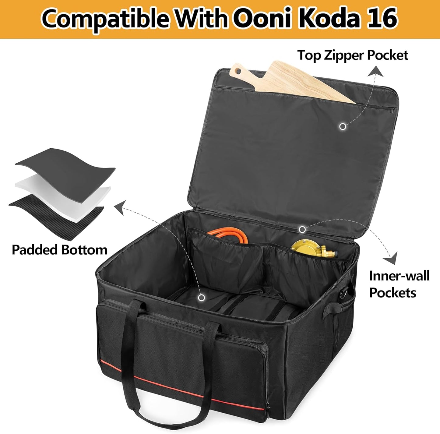 Pizza Oven Bag Compatible with Ooni Koda 16 Gas Pizza Oven, Outdoor Storage Cover Compatible with Ooni Koda 16, Portable Carry Case with Shoulder Strap for Accessories Kit, Bag Only