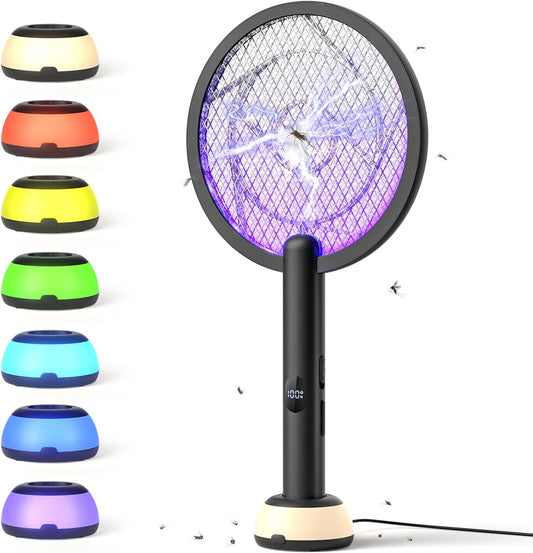 YISSVIC Electric Fly Swatter Bug Zapper Racket 4000V LED Screen Dual Modes Fly Zapper Rechargeable for Indoor Home Office Backyard Patio Camping
