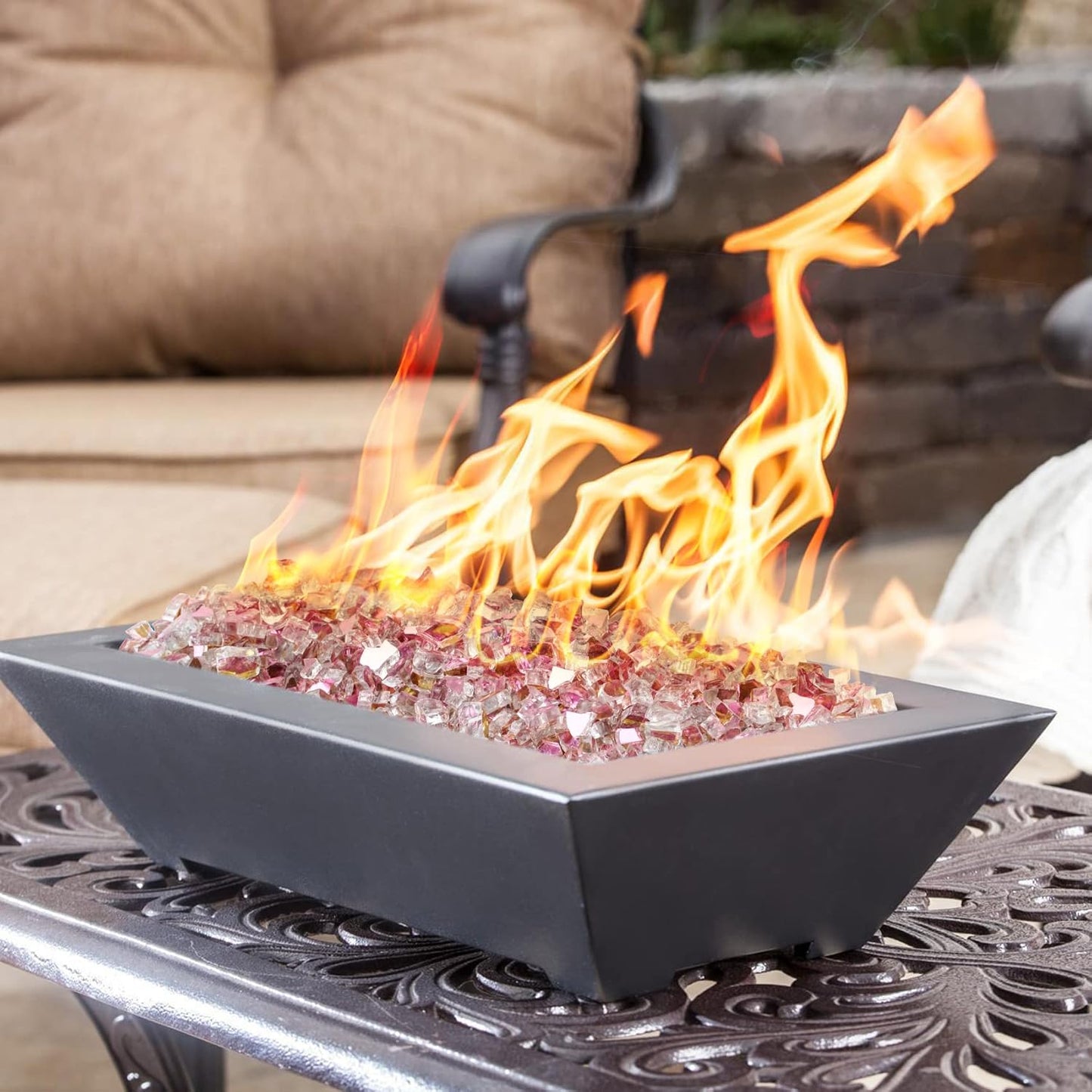 Mr. Fireglass 10 Pounds Fire Glass - 1/4 Inch High Luster Reflective Tempered Glass Rocks for Fireplace Fire Pit Table and Landscaping, Rose Gold