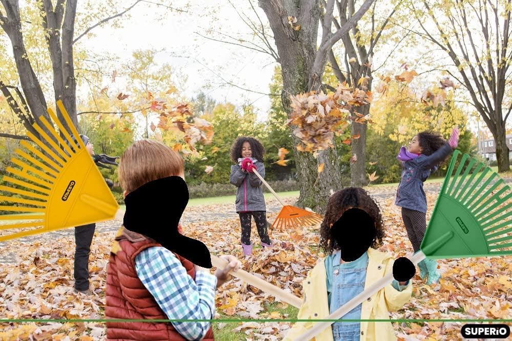 Pack of 3 Kids Rake with Hardwood Handle, Durable Plastic Head to Sweep Leaves in Lawn and Tidying Up The Garden, 34" (Orange)