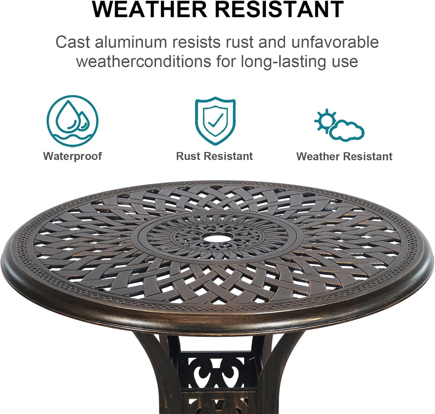 5 Piece Patio Dining Set, All Weather Cast Aluminum Outdoor Dining Table and Chairs Set of 4, Patio Furniture Conversation Set with 4 Chairs and 30.31" Round Table, 2.36" Umbrella Hole
