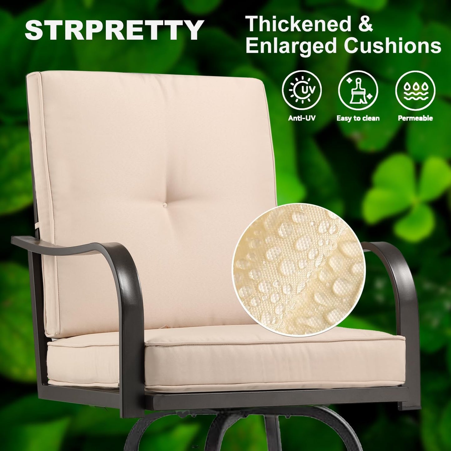 Patio Swivel Bar Stools Set of 6, Outdoor Bar Height Patio Swivel Chairs with Cushion for Garden Balcony Backyard (Beige)