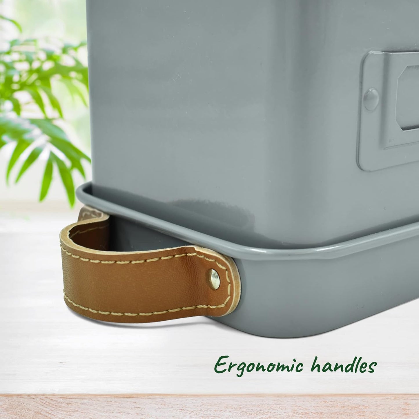 Herb Planter Indoor - Set of 3 Grey Indoor Herb Garden Pots for Plants with Leather Handled Tray - Window Sill Plant Shelf - Herb Pots with Drainage Holes and Labels